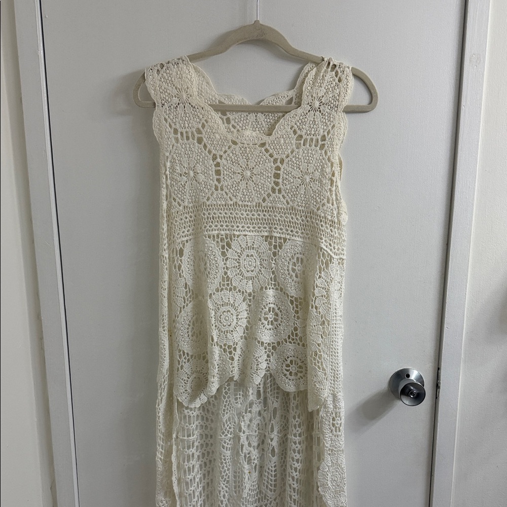 Ivory crochet tunic top, One Size